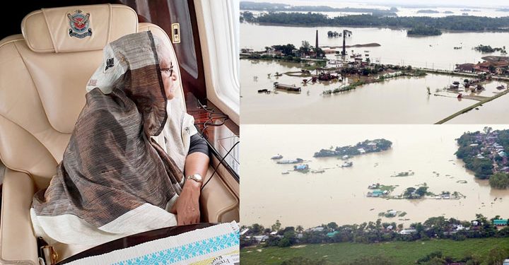 ‘বিমর্ষচিত্তে’ তলিয়ে যাওয়া জনপদ দেখলেন প্রধানমন্ত্রী